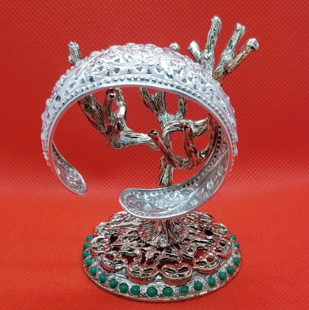 Sterling Silver Repousse' Cuff Bangle Bracelet - image 3